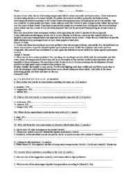 English worksheet: Reading Comprehension test