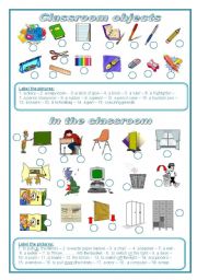 Classroom objects: label the pictures (editable)