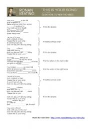 English Worksheet: This is your song, Ronan Keating