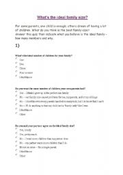 English worksheet: Whats the ideal family?