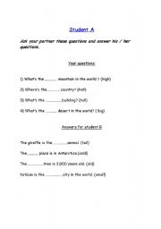 English worksheet: Superlatives : pair work