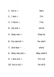 English Worksheet: Contractions / short forms / apostrophe