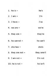 English worksheet: Contractions / short forms / apostrophe