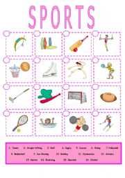 English Worksheet: SPORTS: Matching Words and Pictures