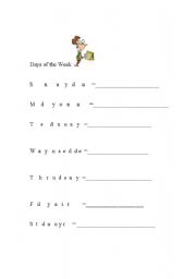 English worksheet: Days of the Week