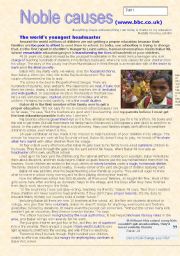 English Worksheet: Noble causes part 1 - Babar Ali, the youngest headmaster in the world 