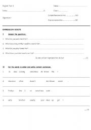 English worksheet: test about daily activities