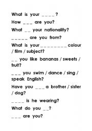 English worksheet: Basic Questions