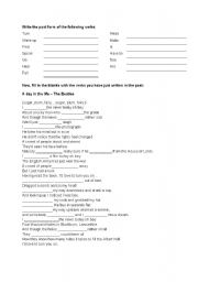 English worksheet: A day in the life  The Beatles (Past forms)