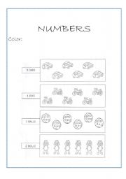 English Worksheet: Identifying quantities - Numbers 1-5