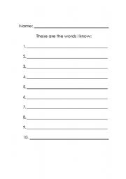 English Worksheet: Words I can write