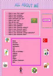 English worksheet: ALL ABOUT ME