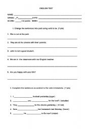 English worksheet: Simple paste tense test