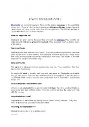 English Worksheet: Facts on elephants