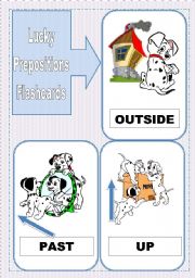 English Worksheet: Luckys Flashcards  Prepositions of Place and Movement   25 Flashcards in two parts  Part 2/2.    3 Pages