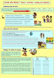 English Worksheet: EXPRESSING CAUSE AND RESULT: THEORY, ACTIVITIES, READING, AND WEBSITES
