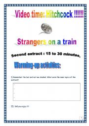 English Worksheet: Video time _ STRANGERS ON A TRAIN by Alfred HITCHCOCK _ Extract #2 (23 tasks, 13 pages, KEY included)