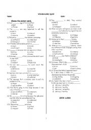 English worksheet: Vocabulary quiz