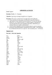 English worksheet: Opposites Activity