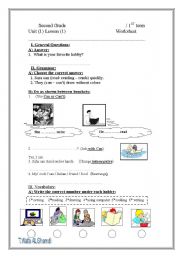 English worksheet: work sheet u 1 l1