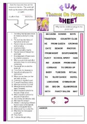 English Worksheet: Fun Sheet Theme: On Proms