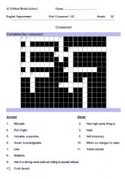 English Worksheet: Crossword