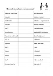 English Worksheet: How well do you know your classmates?