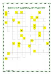 English Worksheet: Crossword cardinal numbers 