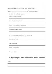 English Worksheet: Grammar exam for first secondary year
