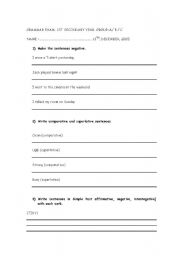 English worksheet: Grammar exam for first secondary year