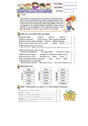 English Worksheet: Countries and Nationalities