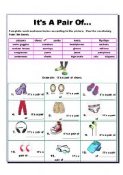 English Worksheet: Its A Pair Of...?  Accessories Vocabulary (2 pages)