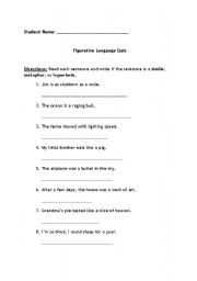 English Worksheet: Figurative Language Quiz