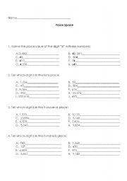 English worksheet: Place Value Practice