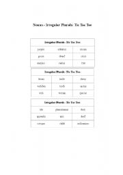 English worksheet: teaching nouns using tic tac toe