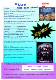 English worksheet: SONG: Blue da ba dee = Eiffel 56