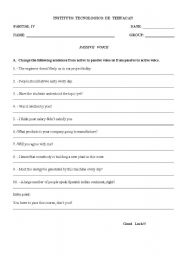 English worksheet: passive voice exam