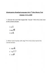 English Worksheet: Reading/Language Arts 1st Nine Weeks Test