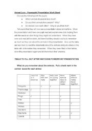 English worksheet: Animal Love - worksheet for Animal Love Powerpoint Presentation