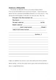 English worksheet: Animal Love - Writing worksheet activity