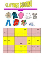 English Worksheet: clothes sudoku