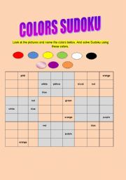 English Worksheet: colors sudoku