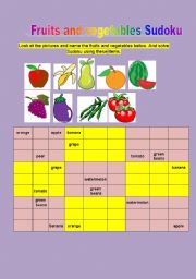 English Worksheet: Fruits and Vegetables Sudoku