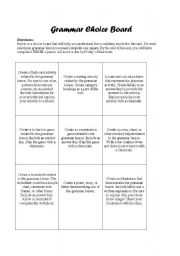 English worksheet: Grammar Choice Board