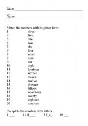 English Worksheet: Numbers. Exercise