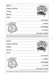 English worksheet: School subjects anagrams activity