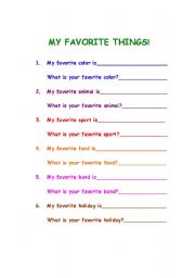 English worksheet: My Favorite Things