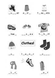 English Worksheet: Clothes - Missing letters