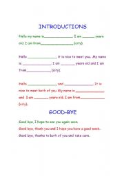 English Worksheet: Introductions and Good-Bye