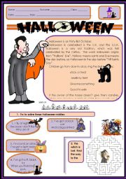 English Worksheet: Halloween story, riddles